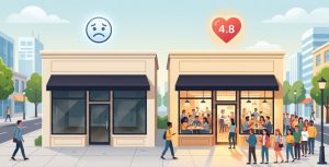 שתי מסעדות זהות זו ליד זו אחת מלאה באנשים ואחת ריקה הוכחה חברתית